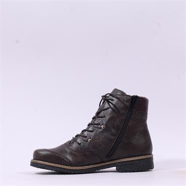 Rieker Laced Ankle Boot With Side Zip - Brown Combi